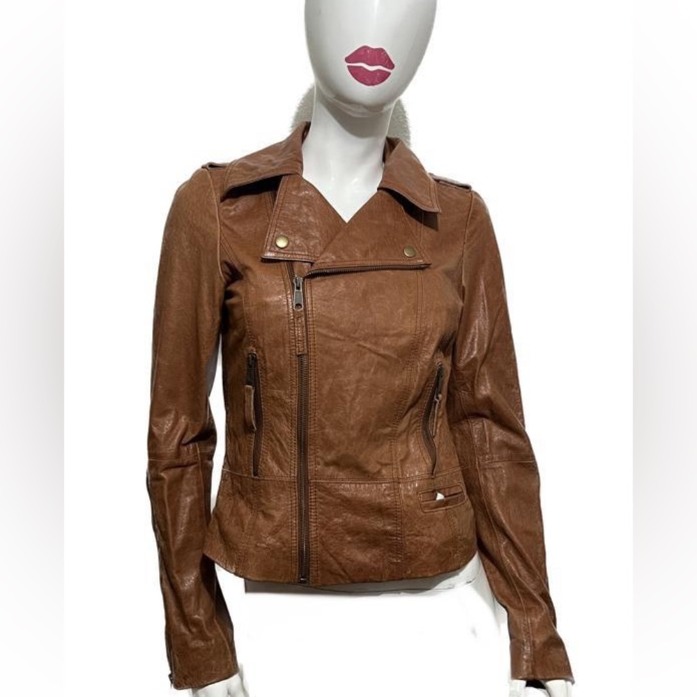 Black Rivet Genuine Leather Brown Moto Style Jacket Size S
